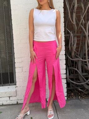 Hot pink front slit wide leg linen pants S #linenpants #summer #festival